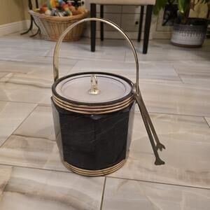 Vintage Ice Bucket Tortoise Shell Brown Vinyl MCM Barware Ice-Man Buckets Large